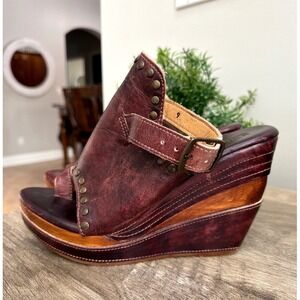 Bed Stu Leather Platform Wedge Sandals Studded Distressed Brown Women 9 Handmade